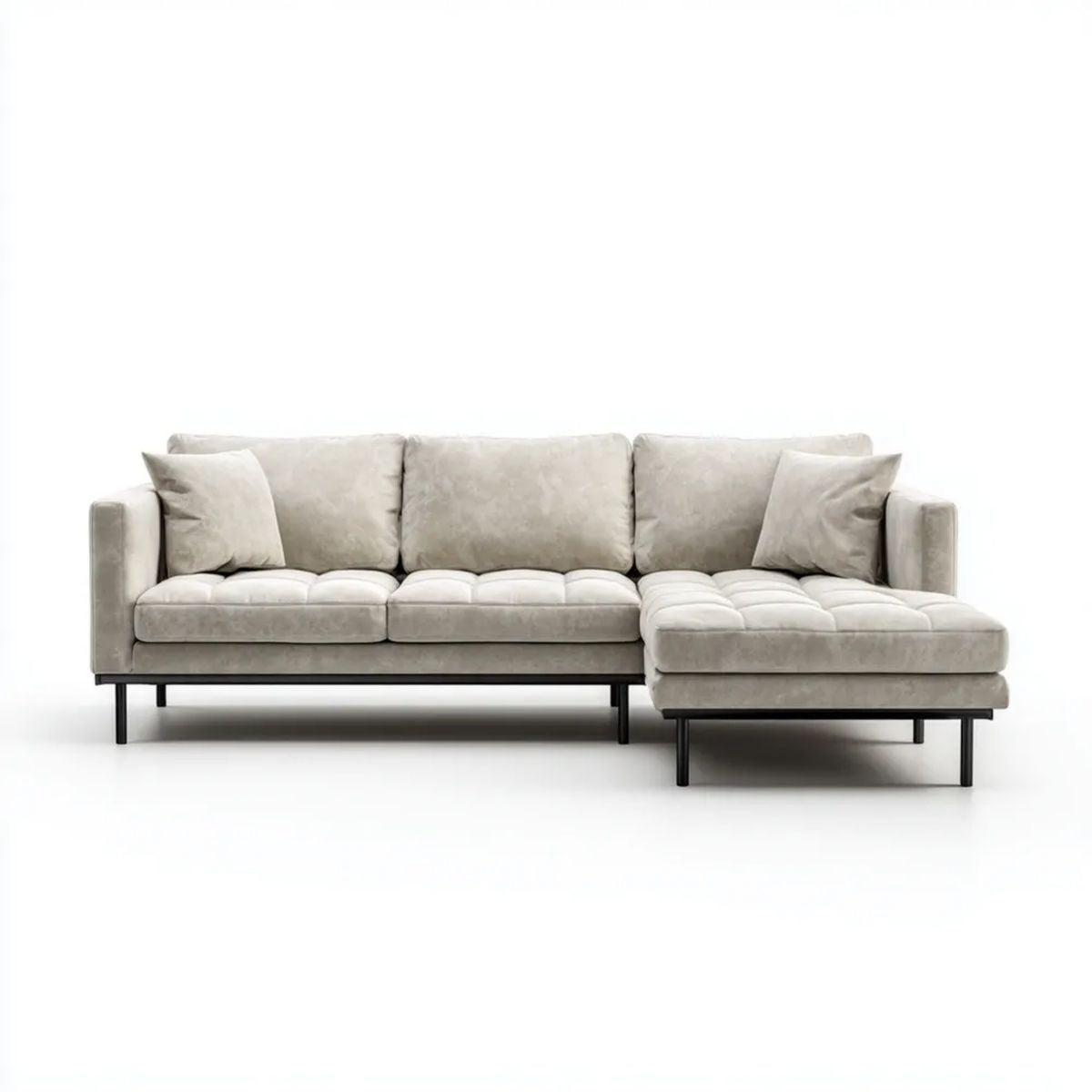 Beżowa sofa narożna w kształcie L z prawostronnym szezlongiem, poliester i pianka, 250 x 160 x 85 cm
