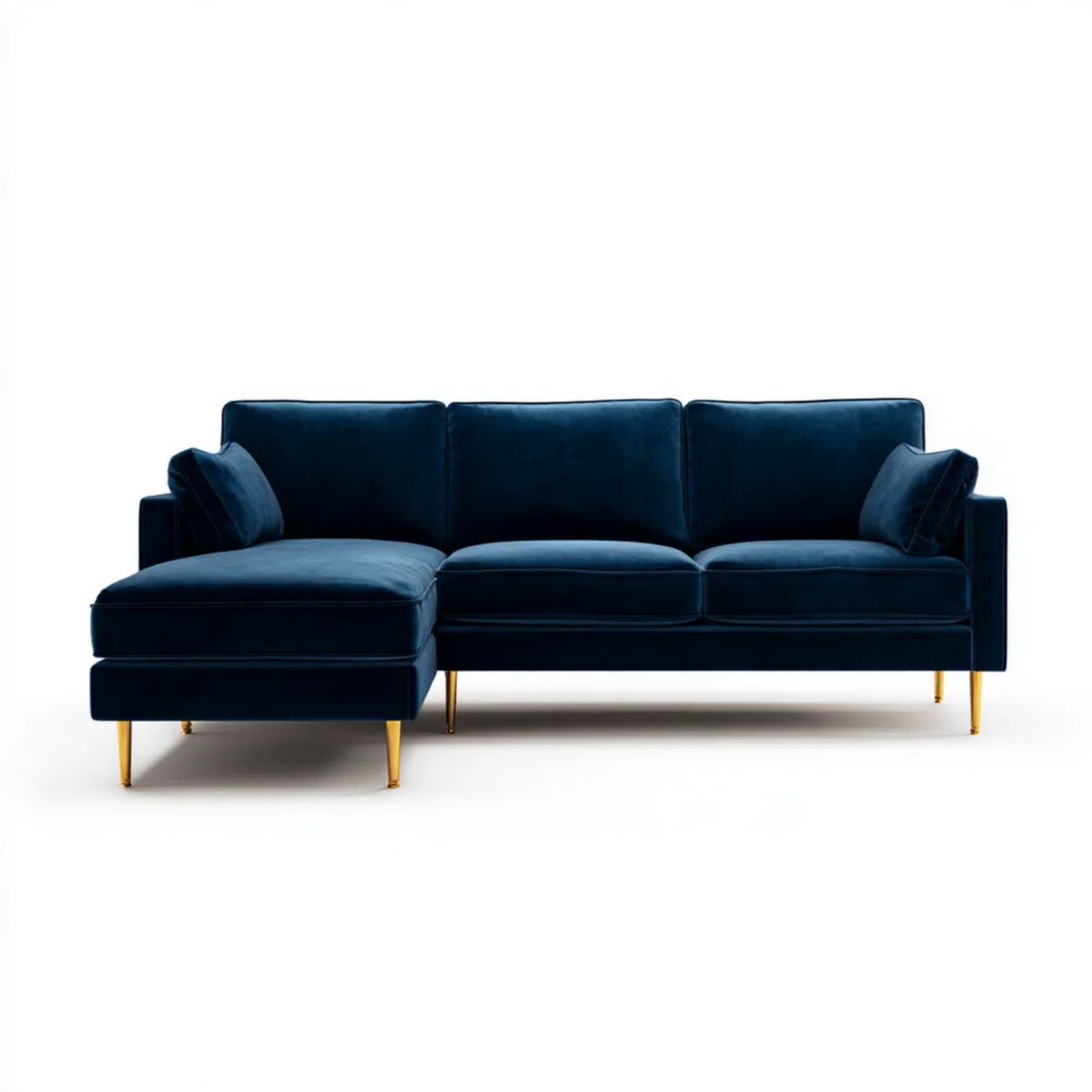 Lewostronna sofa narożna z szezlongiem z poliestru, granatowo-złota, 250 × 160 × 85 cm