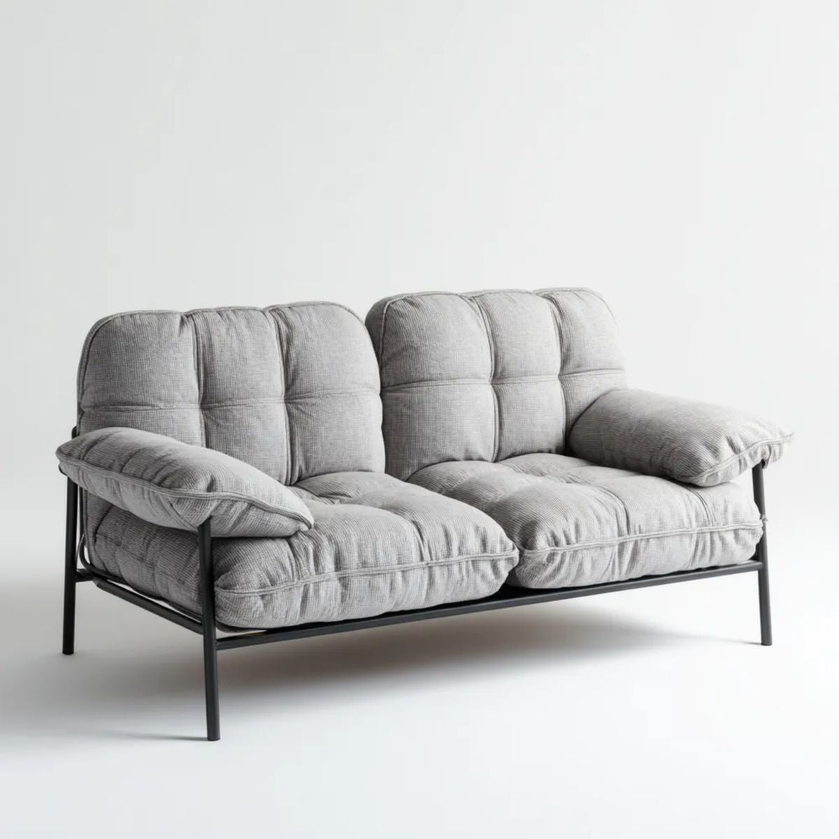 Dwuosobowa sofa z poliestru i stali, jasnoszaro-czarna, 140 × 80 × 82 cm