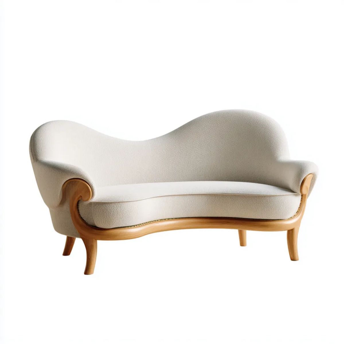 Dwuosobowa sofa kremowa z tapicerką poliestrową i drewnianą ramą, 180 × 80 × 88 cm