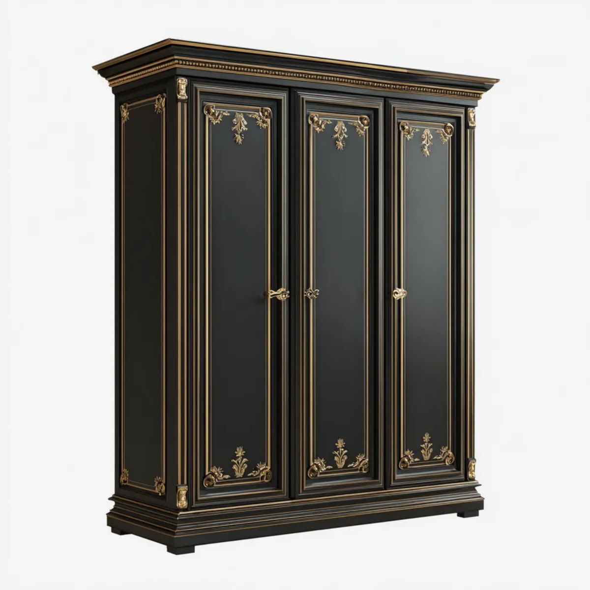 Trzydrzwiowa szafa ubraniowa z MDF czarno-złota 180 x 60 x 220 cm