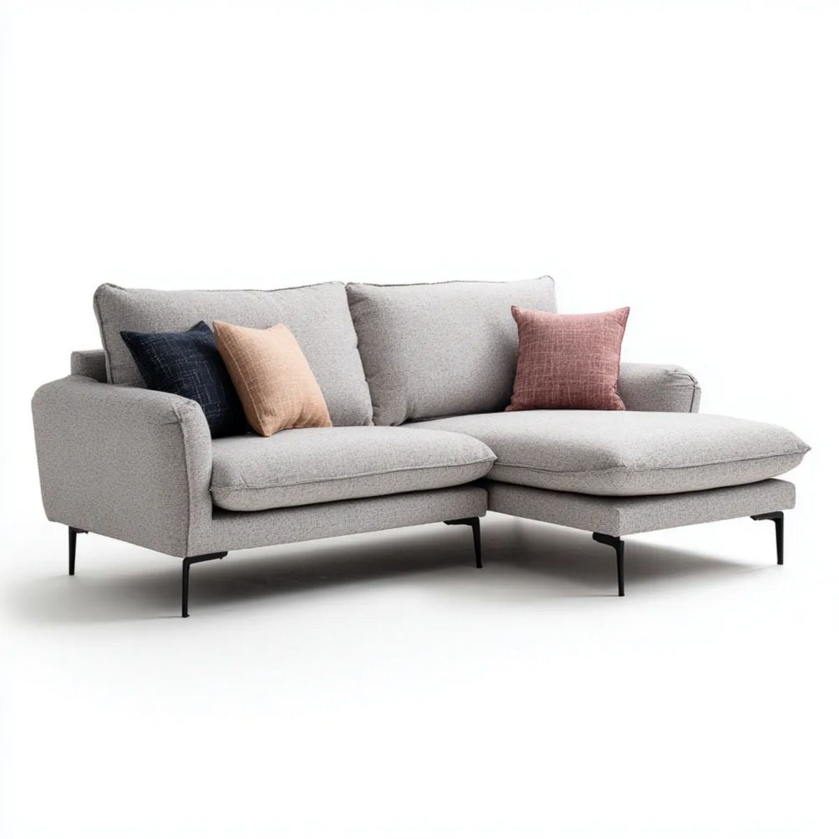 Prawostronna sofa narożna z poliestru jasnoszara/czarna 250 × 160 × 85 cm, kształt L