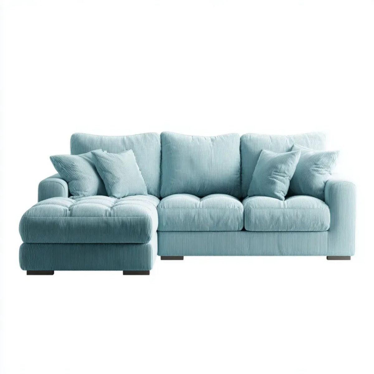 Sofa narożna z lewym szezlongiem jasnoniebieska sztruksowa z poliestru 260 x 160 x 85 cm