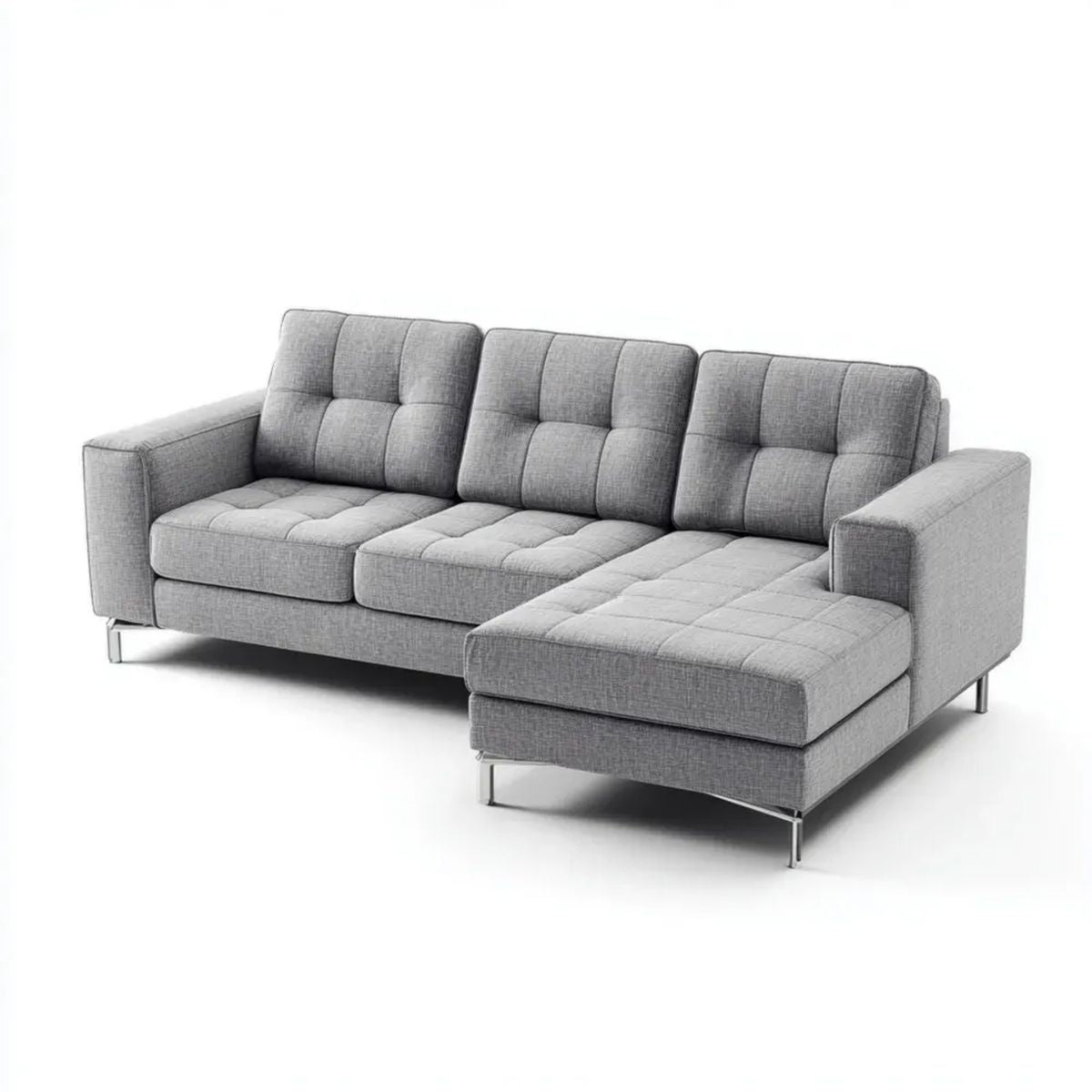 Prawostronna sofa narożna szara z tapicerką poliestrową 260 × 160 × 88 cm
