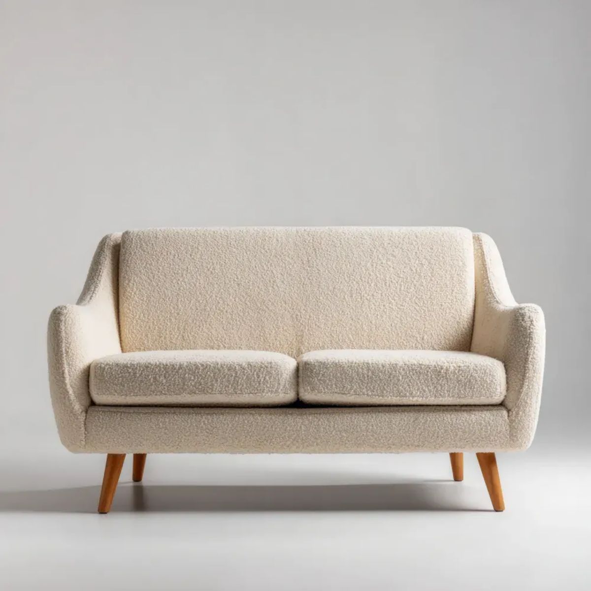 Dwuosobowa sofa kremowa z tkaniny bouclé 140 x 78 x 85 cm z drewnianymi nogami