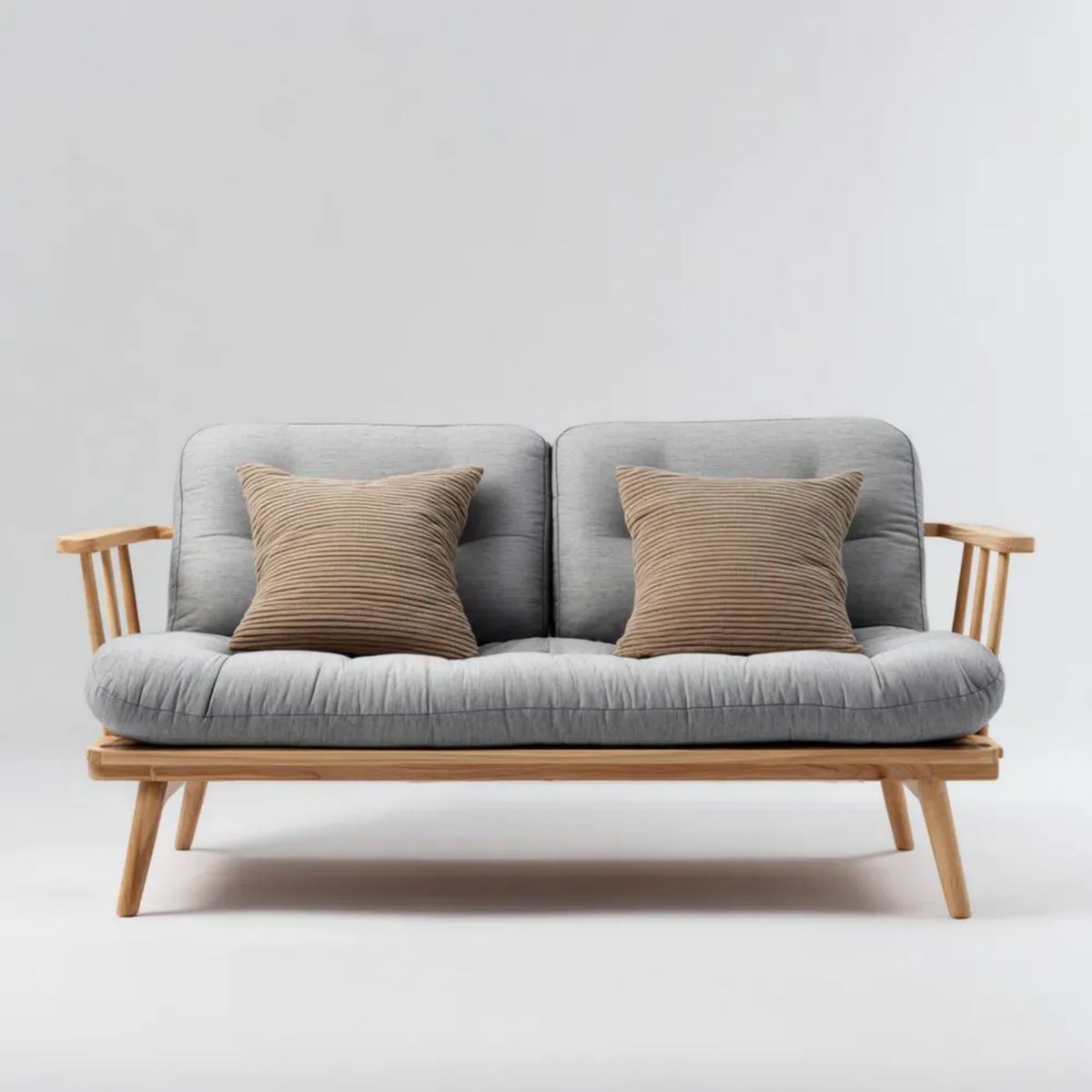 Dwuosobowa sofa szara z poliestru i litego drewna sosnowego, 140 x 75 x 82 cm