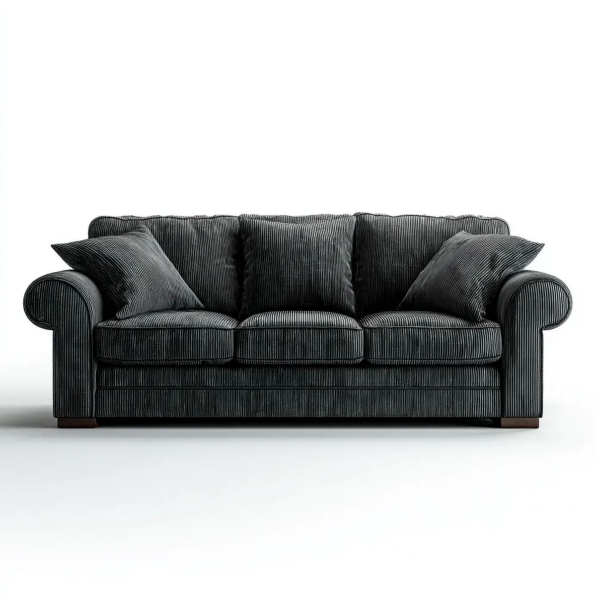 Trzyosobowa sofa z tkaniny sztruksowej, grafitowa z ciemnobrązowymi nóżkami, 220 × 95 × 90 cm