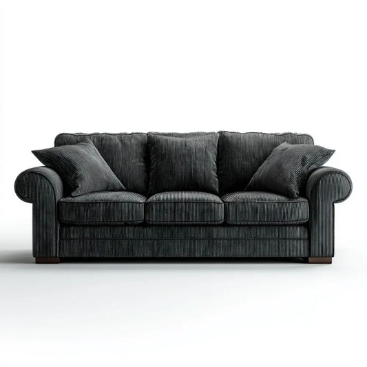Trzyosobowa sofa z tkaniny sztruksowej, grafitowa z ciemnobrązowymi nóżkami, 220 × 95 × 90 cm