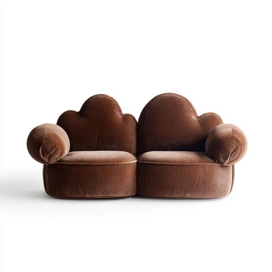 Brązowa dwuosobowa sofa z tkaniny sztruksowej 180 × 92 × 88 cm, zaokrąglona