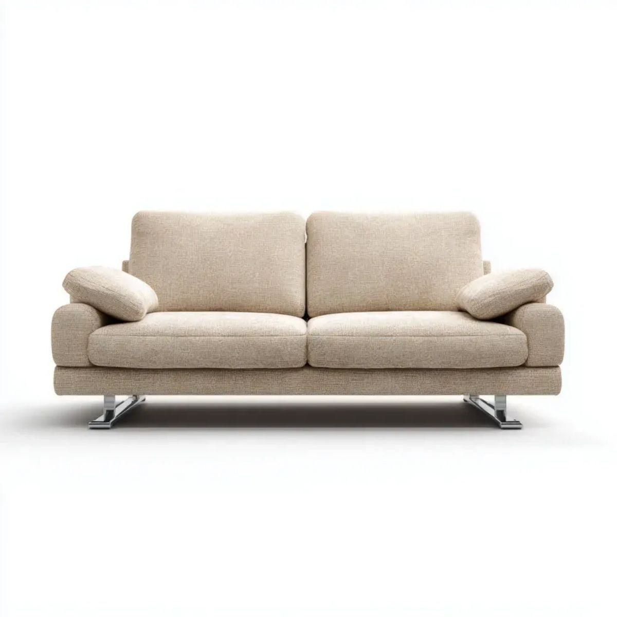 Dwuosobowa sofa tekstylna beżowa ze stalowymi nogami, 190 x 90 x 85 cm