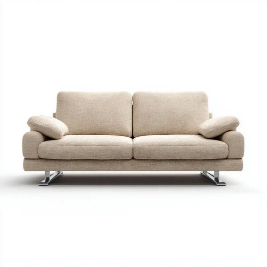 Dwuosobowa sofa tekstylna beżowa ze stalowymi nogami, 190 x 90 x 85 cm