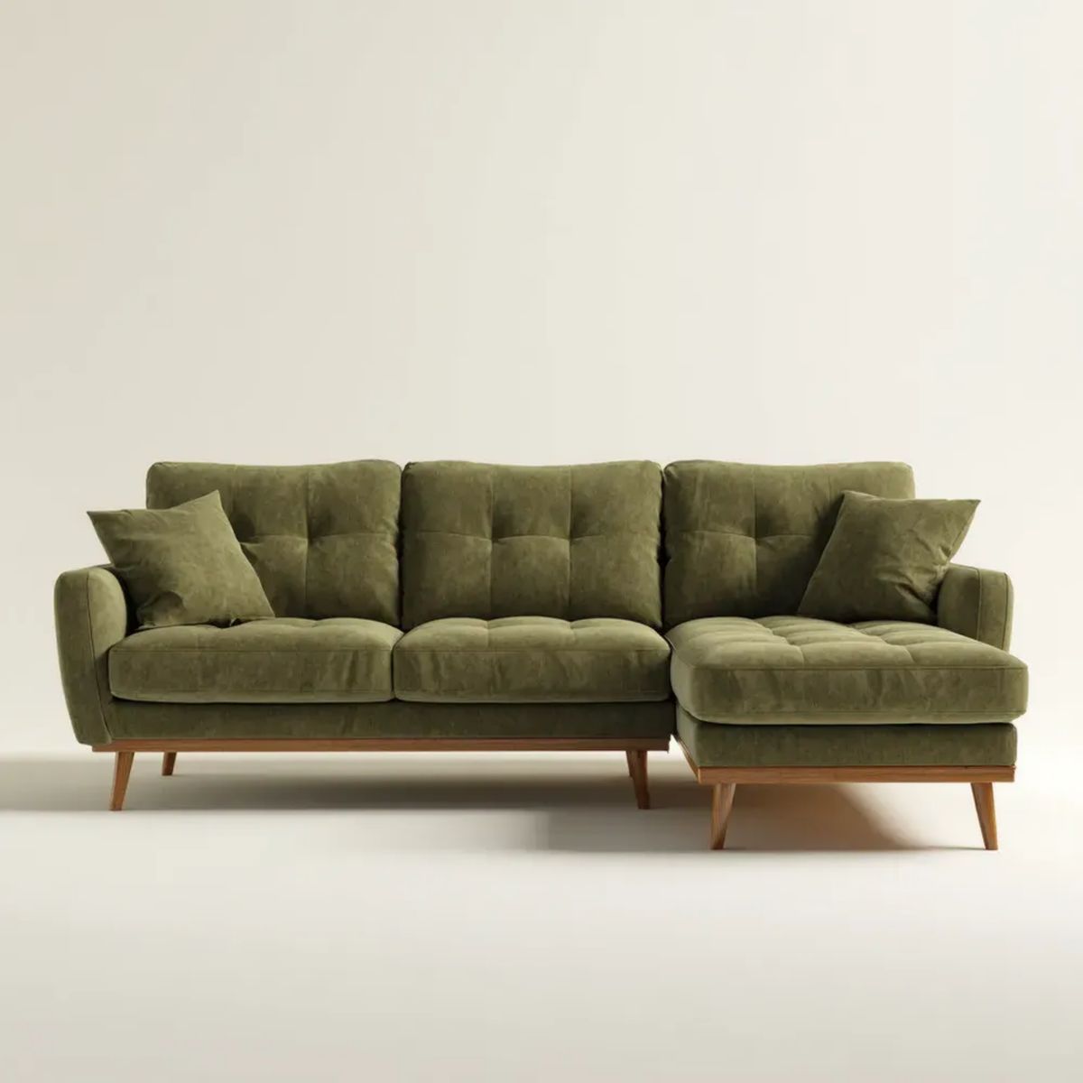 Prawostronna sofa narożna z weluru zielona 250 x 160 x 86 cm w kształcie L