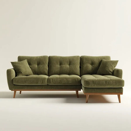 Prawostronna sofa narożna z weluru zielona 250 x 160 x 86 cm w kształcie L