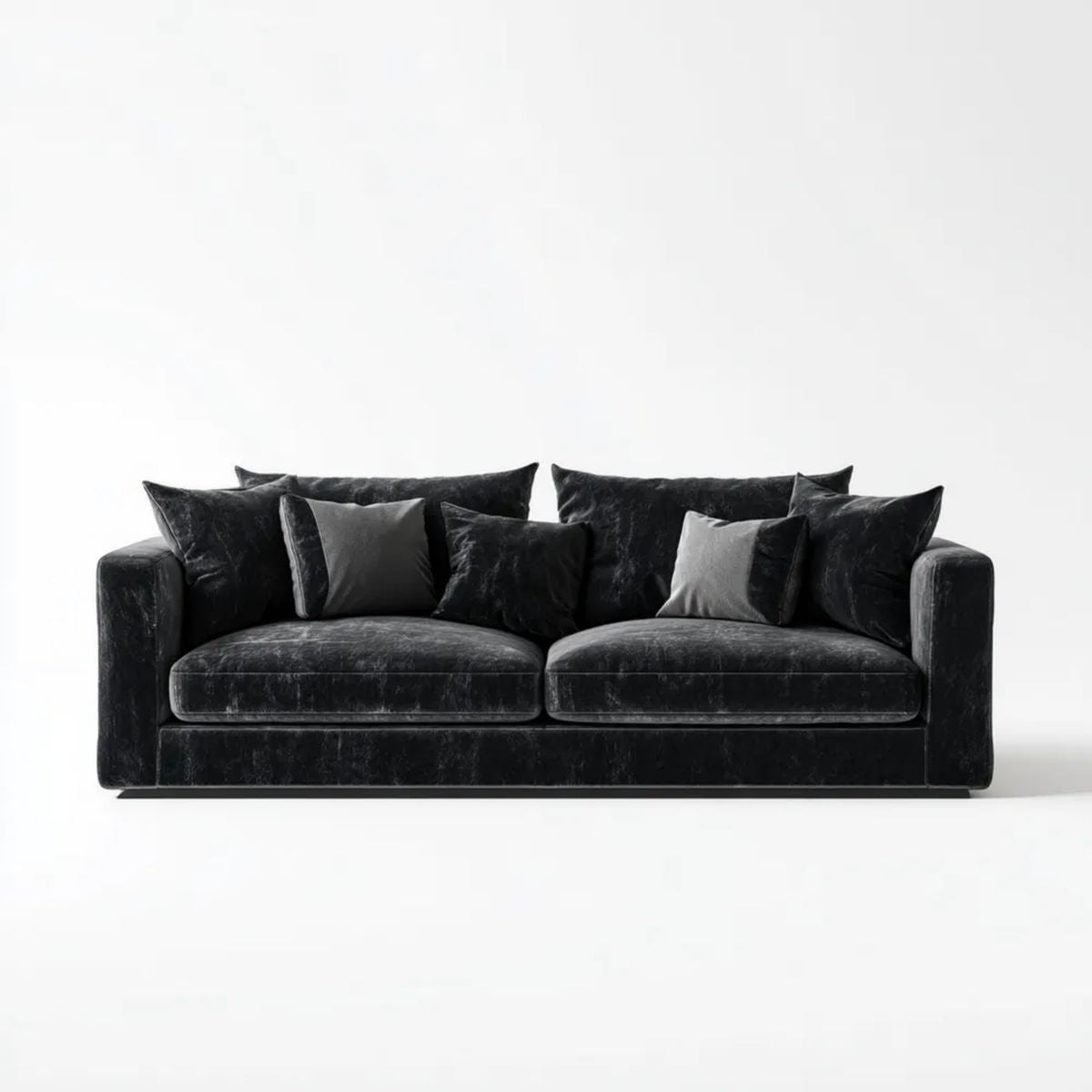 Trzyosobowa sofa z czarnego aksamitu 240 x 100 x 85 cm z poduszkami grafitowymi