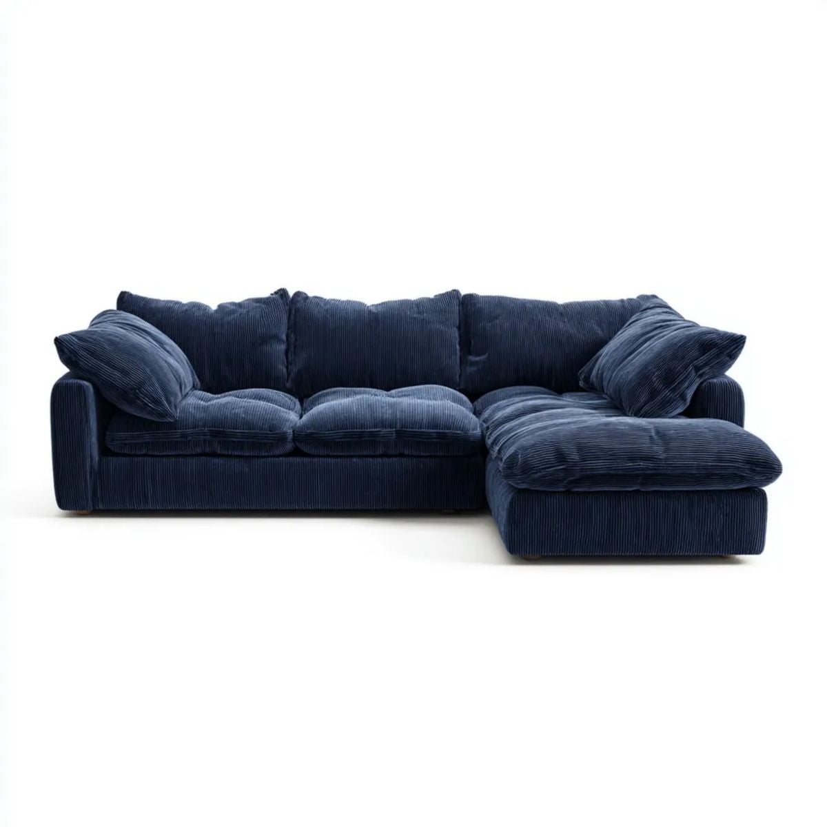 Granatowa sofa narożna 3-osobowa z prawostronnym szezlongiem, sztruksowa, w kształcie L, 250 x 160 x 85 cm