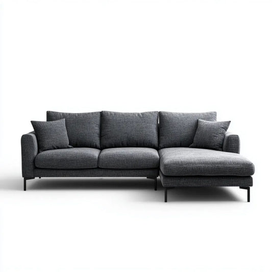 Grafitowa sofa narożna z prawostronnym szezlongiem z tkaniny, 260 × 160 × 85 cm, kształt L