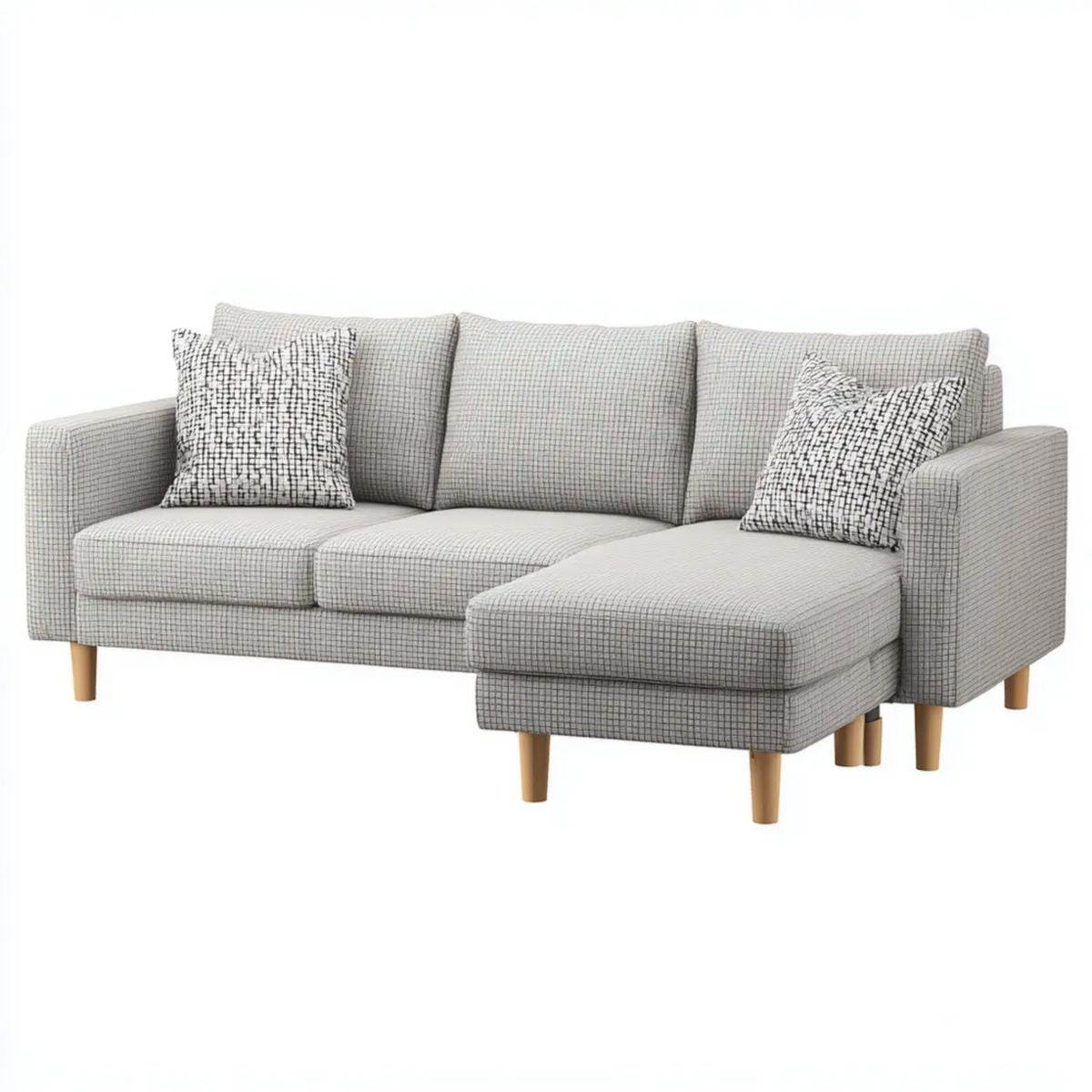 3-osobowa sofa narożna w kształcie L z szezlongiem, jasnoszara, tapicerka poliestrowa, 218 × 145 × 88 cm