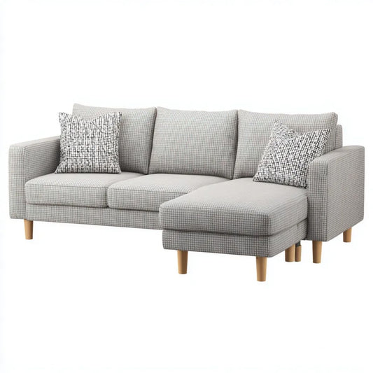 3-osobowa sofa narożna w kształcie L z szezlongiem, jasnoszara, tapicerka poliestrowa, 218 × 145 × 88 cm