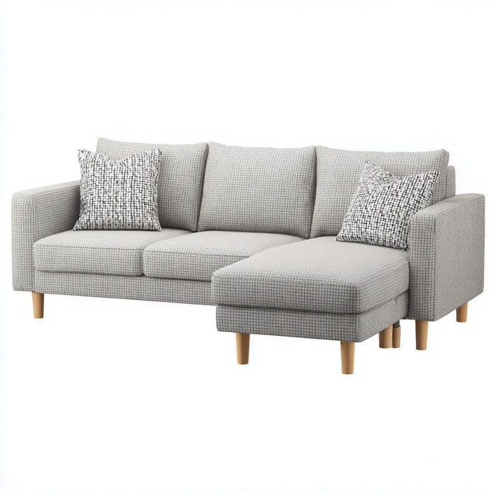 3-osobowa sofa narożna w kształcie L z szezlongiem, jasnoszara, tapicerka poliestrowa, 218 × 145 × 88 cm