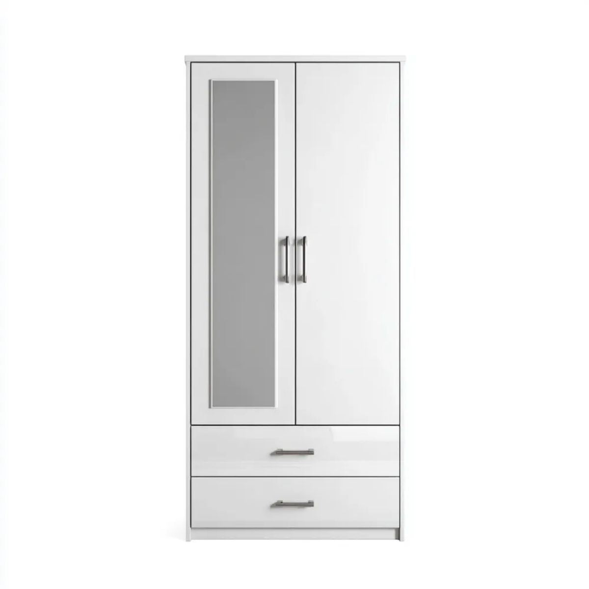 Biała dwudrzwiowa szafa z lustrem z płyty wiórowej laminowanej, 80 x 52 x 180 cm