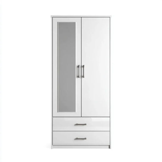 Biała dwudrzwiowa szafa z lustrem z płyty wiórowej laminowanej, 80 x 52 x 180 cm