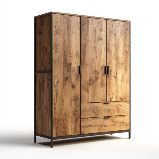 Szafa trzydrzwiowa z 2 szufladami z płyty wiórowej laminowanej dąb artisan/czarny 150 × 60 × 200 cm