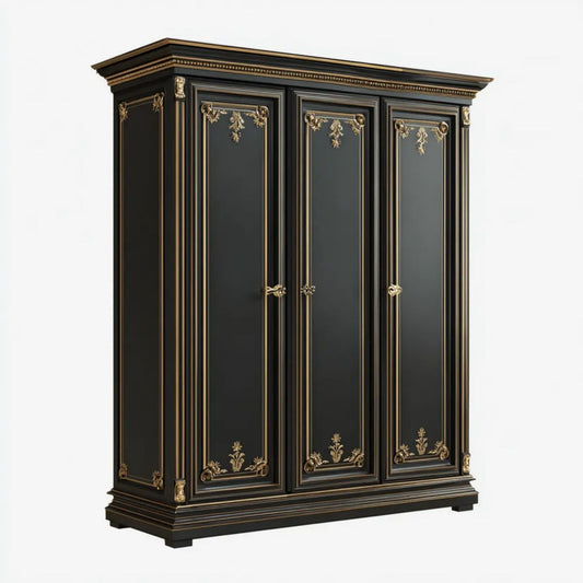 Trzydrzwiowa szafa ubraniowa z MDF czarno-złota 180 x 60 x 220 cm