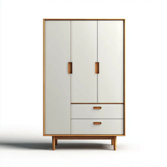 Biała szafa ubraniowa z MDF i litego drewna sosnowego, 3-drzwiowa z 2 szufladami, 120 × 55 × 200 cm