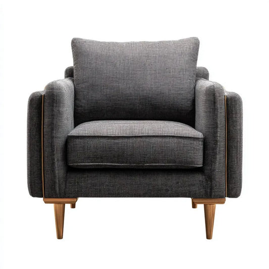 Fotel wypoczynkowy z tapicerką poliestrową i drewnianymi nogami, ciemnoszary/brązowy, 88 x 90 x 90 cm