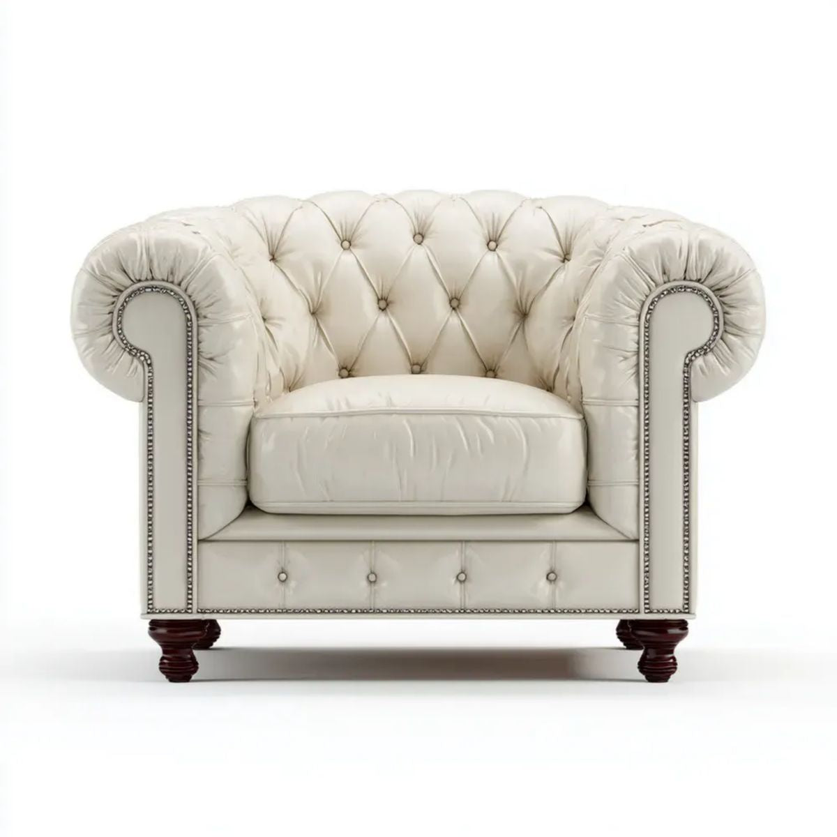 Fotel Chesterfield ze skóry syntetycznej PU kremowy 115 × 95 × 78 cm