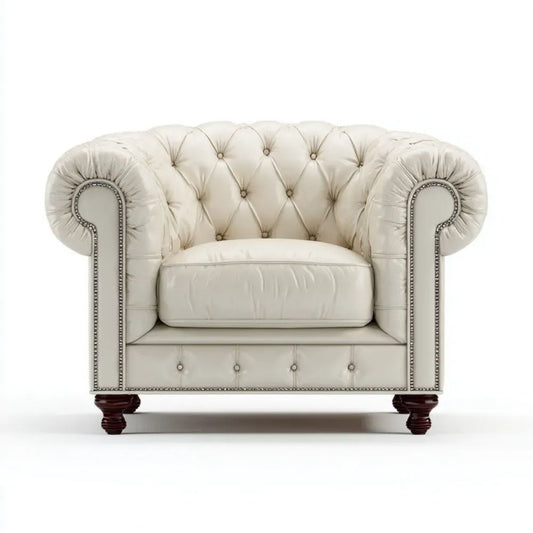 Fotel Chesterfield ze skóry syntetycznej PU kremowy 115 × 95 × 78 cm