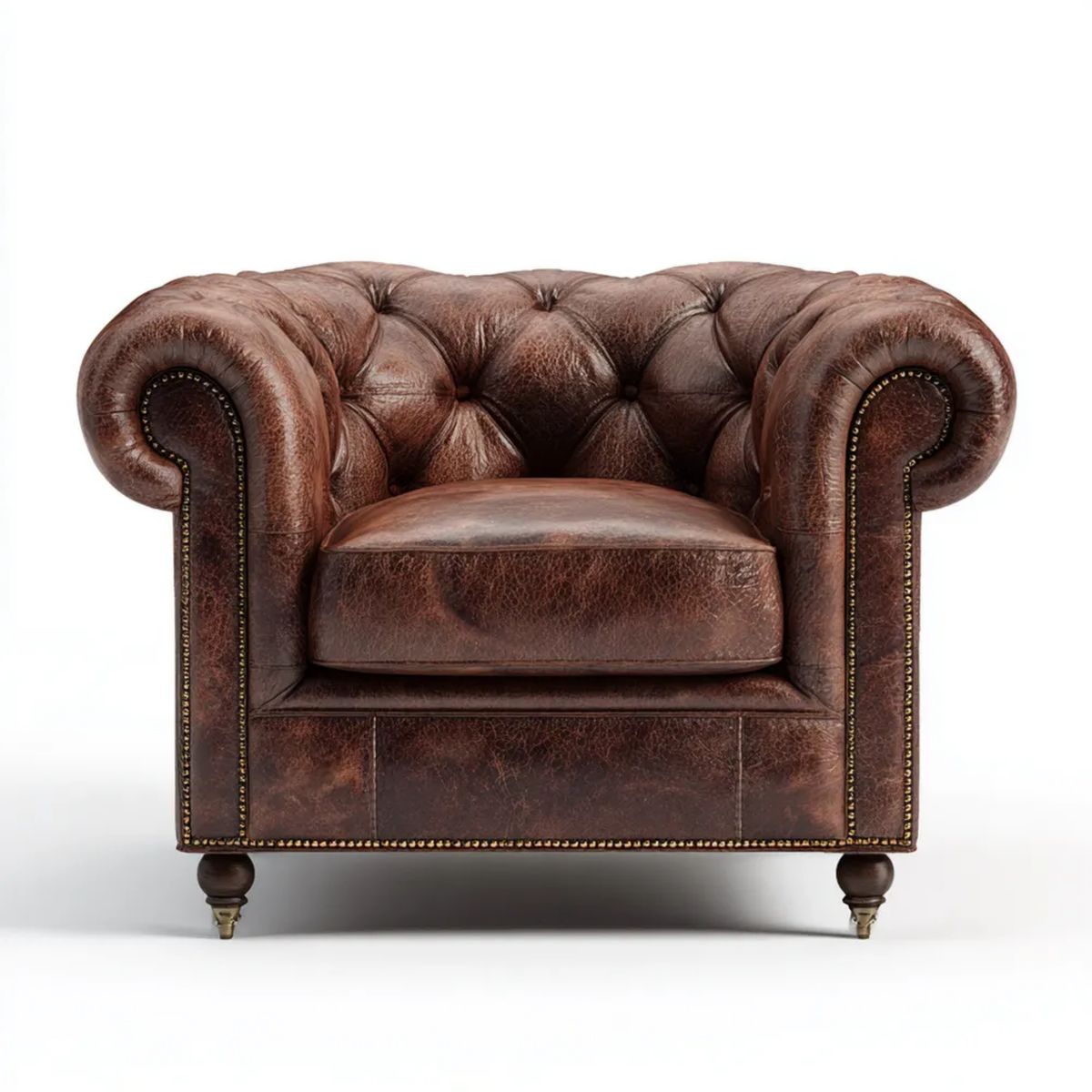 Brązowy fotel Chesterfield z tapicerką z ekoskóry PU, 110 x 95 x 75 cm