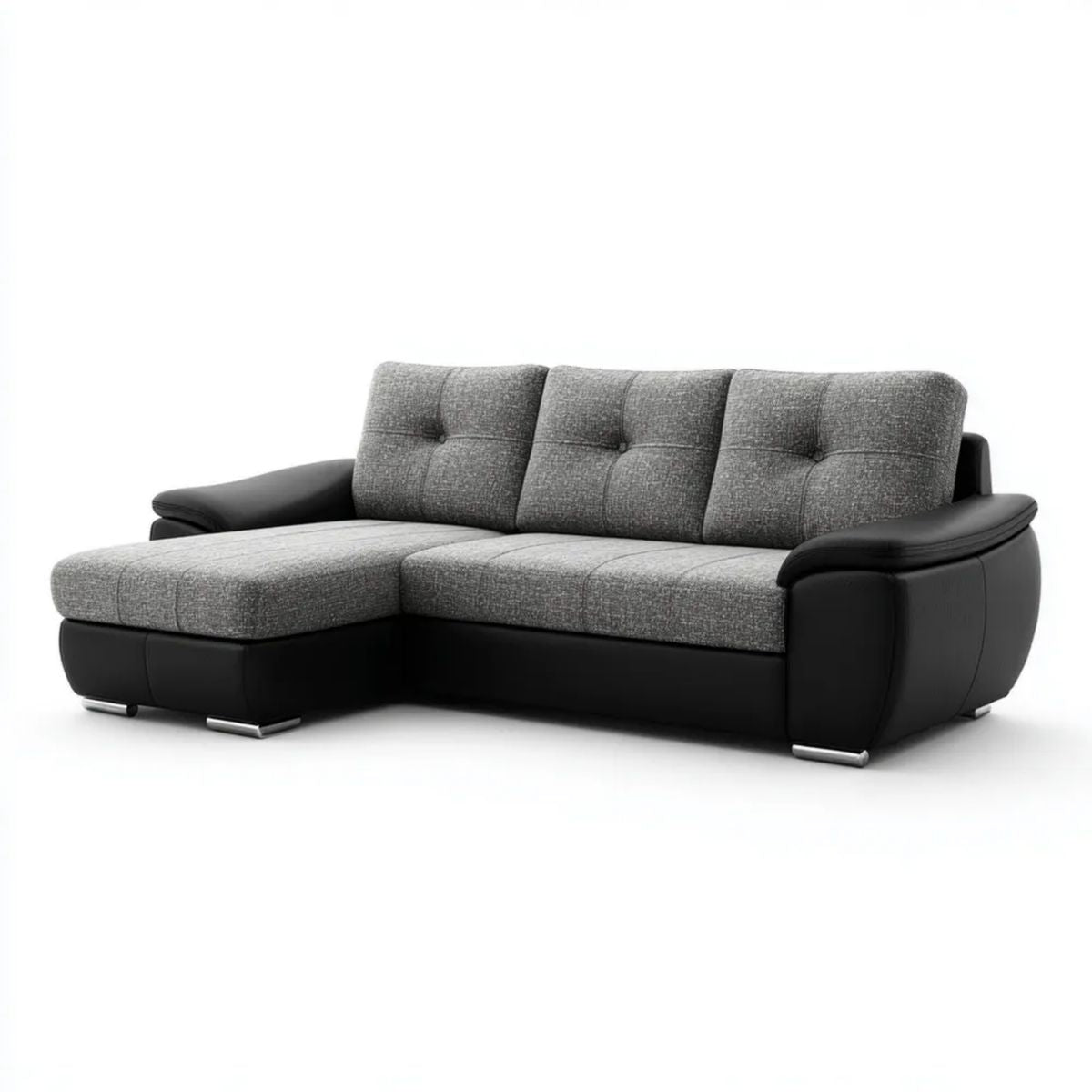 Lewostronna sofa narożna w kształcie L z tkaniny i PU, szaro-czarna, 250 x 160 x 85 cm