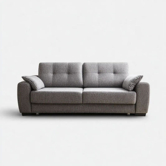 Szara dwuosobowa sofa z tkaniny 180 x 90 x 85 cm z czarnymi nóżkami
