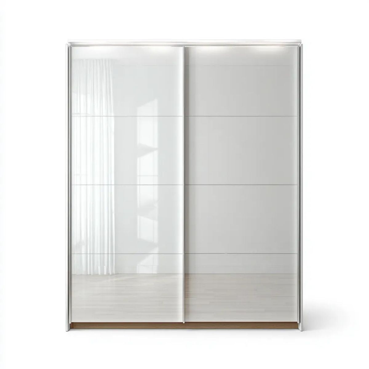 Biała szafa przesuwna z lustrzanymi frontami z płyty wiórowej laminowanej, 200 × 60 × 220 cm