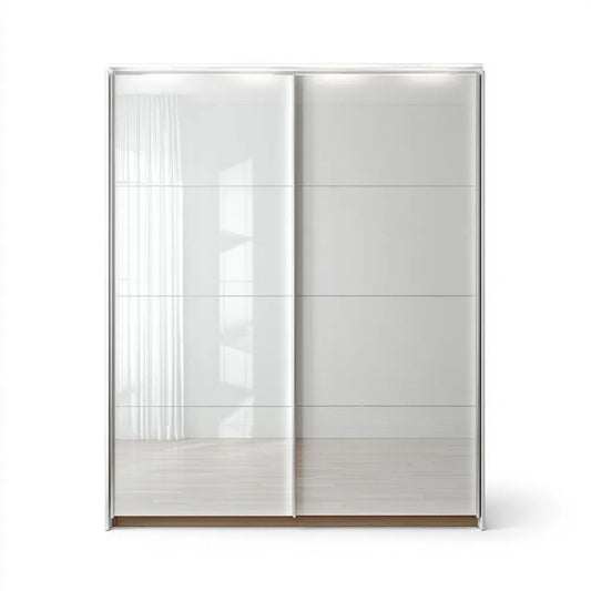 Biała szafa przesuwna z lustrzanymi frontami z płyty wiórowej laminowanej, 200 × 60 × 220 cm