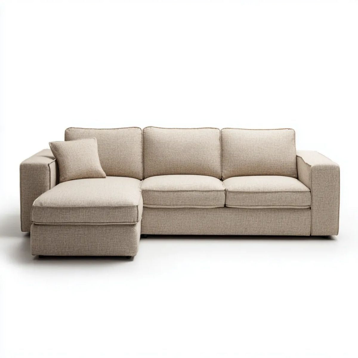 Beżowa sofa narożna w kształcie L z lewym szezlongiem z tkaniny, 260 × 160 × 85 cm