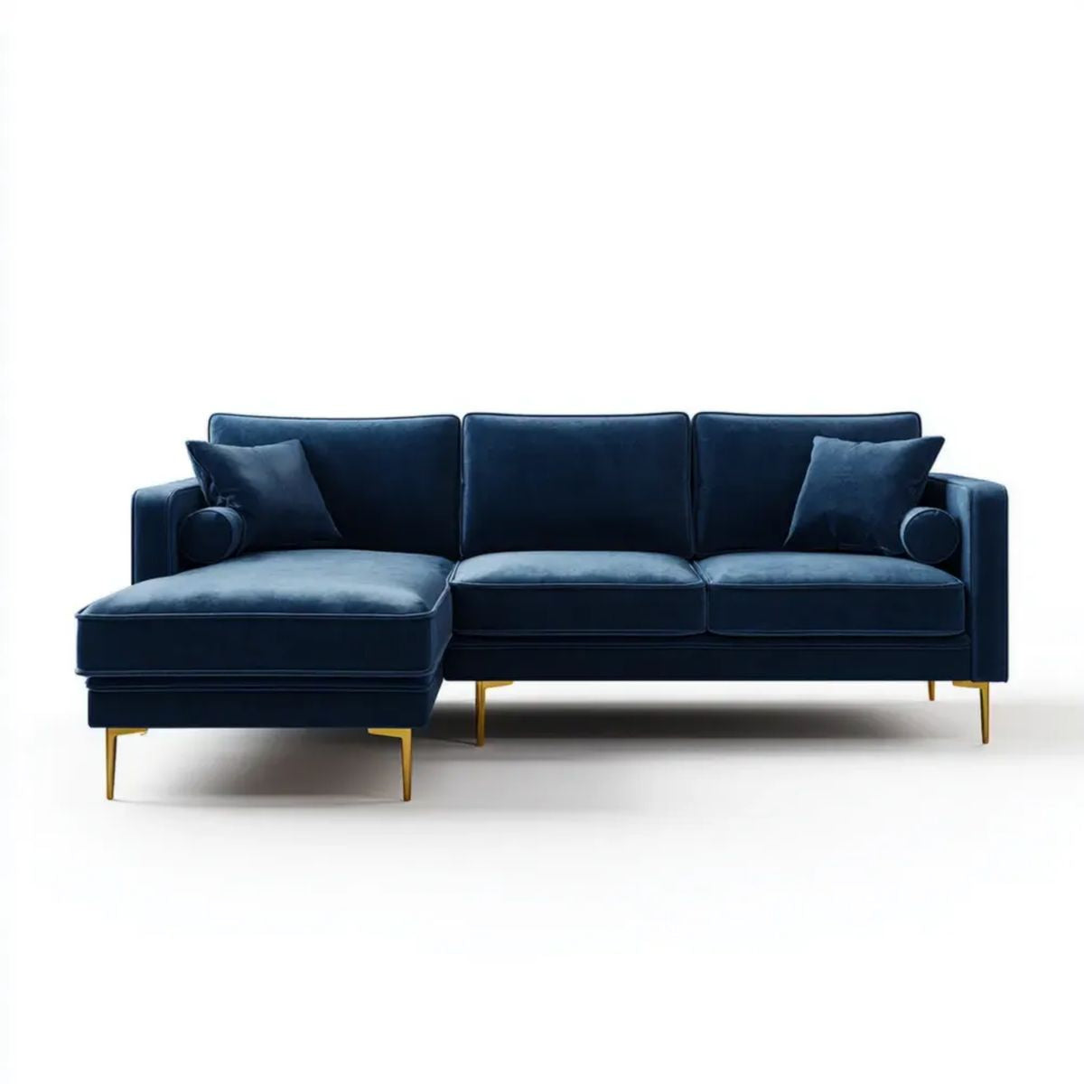 Lewostronna sofa narożna z szezlongiem, granatowa, aksamit poliestrowy, 250 × 160 × 85 cm