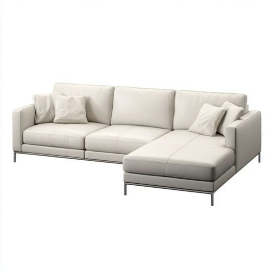 Prawostronna sofa narożna kremowa z tapicerką PU, 280 x 165 x 85 cm