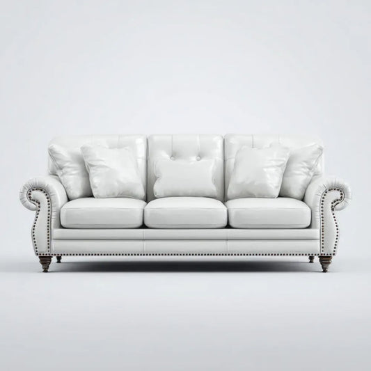Biała trzyosobowa sofa ze skóry syntetycznej PU 220 × 95 × 92 cm