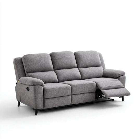 Sofa 3-osobowa z manualną funkcją relaks, szara, tapicerka poliestrowa, 210 x 95 x 100 cm