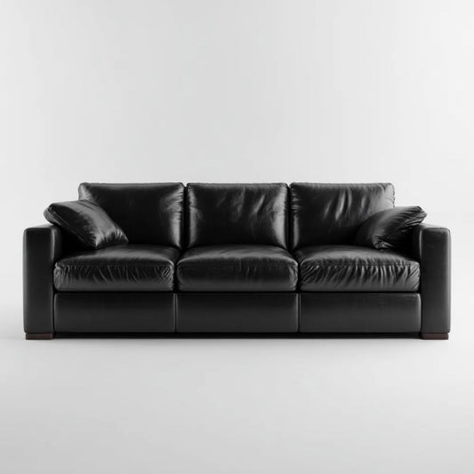 Trzyosobowa sofa ze skóry syntetycznej, czarna, 230 x 95 x 85 cm