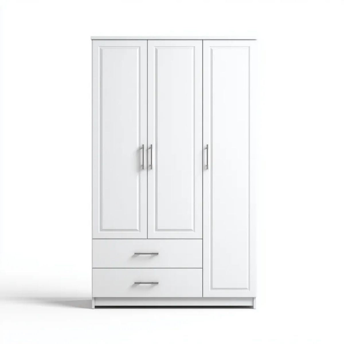 Biała trzydrzwiowa szafa z płyty wiórowej laminowanej 120 x 52 x 190 cm