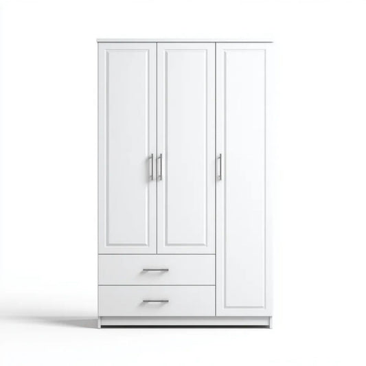 Biała trzydrzwiowa szafa z płyty wiórowej laminowanej 120 x 52 x 190 cm