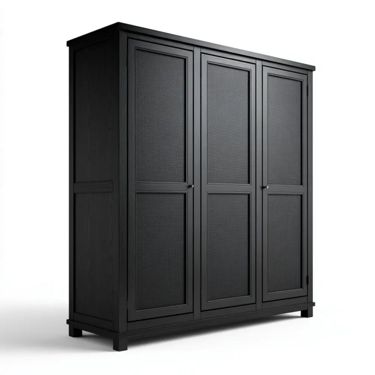 Czarna trzydrzwiowa szafa z płyty MDF i plecionki PP, 180 × 60 × 200 cm