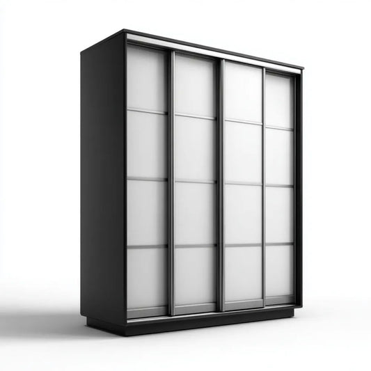 Czarna szafa przesuwna z białymi frontami z płyty wiórowej laminowanej, 200 x 60 x 220 cm, 4-drzwiowa