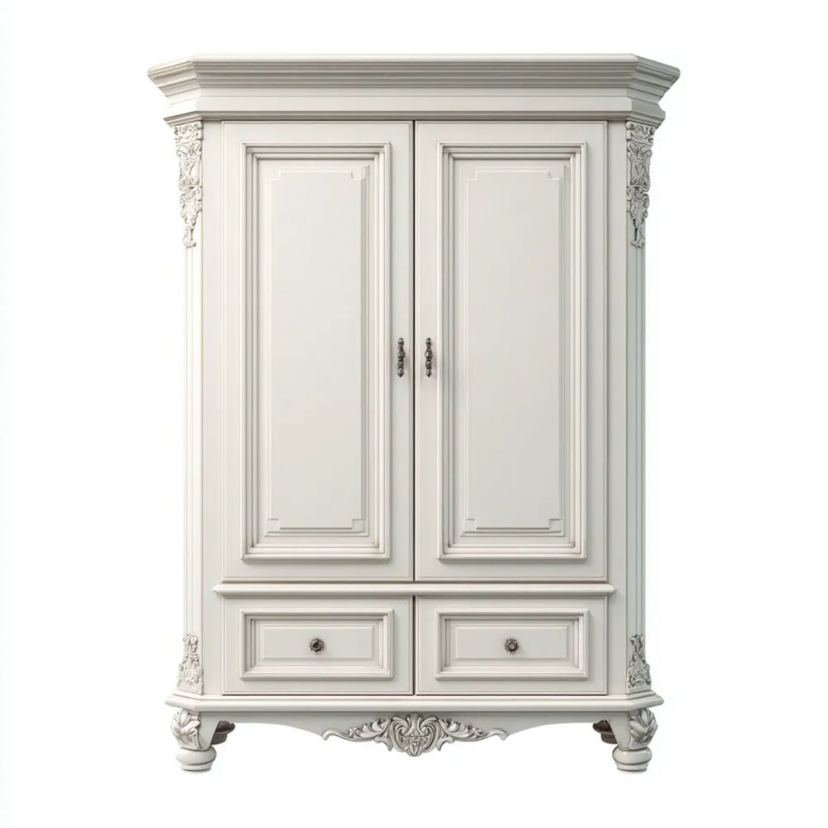 Kremowa szafa dwudrzwiowa z lakierowanej płyty MDF, 2 szuflady, 120 x 60 x 210 cm