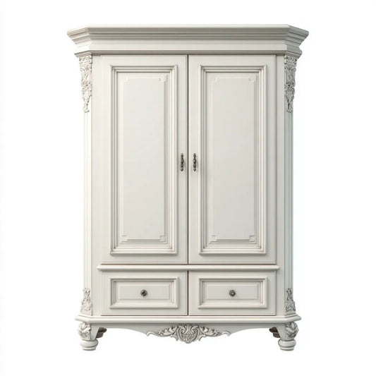 Kremowa szafa dwudrzwiowa z lakierowanej płyty MDF, 2 szuflady, 120 x 60 x 210 cm